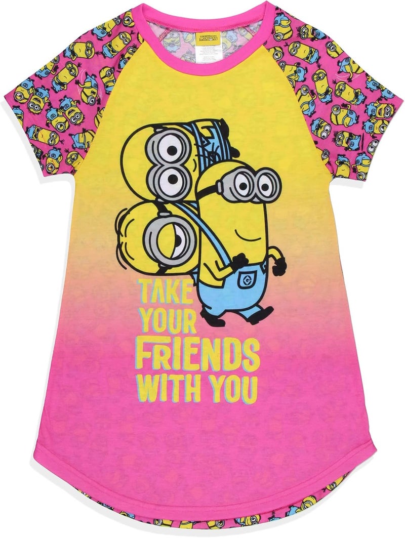 INTIMO Girls' Despicable Me Minions Take Your Friends With You Nightgown Sleep Pajama Shirt - Image 1